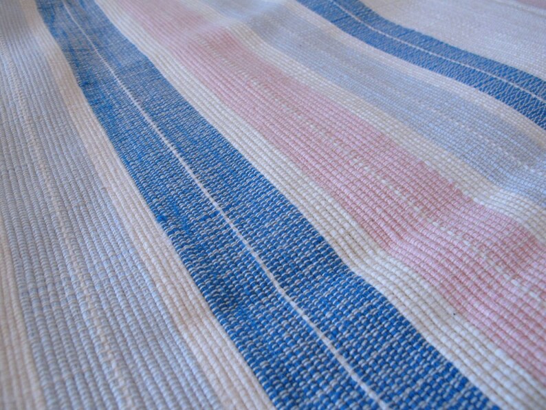 French Country Cotton Rug Hand Woven Pink Blue Striped Bed Etsy Canada