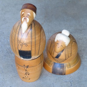 Vintage Kokeshi dolls Old Couple Wood Doll Grandma Grandpa Gift Traditional Japanese Wooden Dolls Folk art Figurines Japan Home Decor Gift image 1