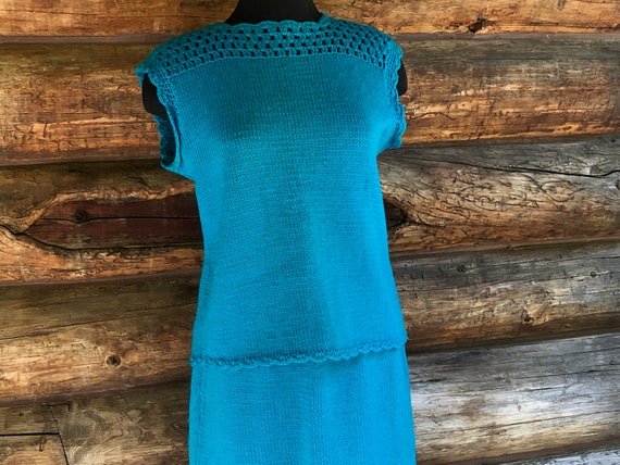 Vintage Handmade Sweater Knit Skirt Set SZ 12 Han… - image 7