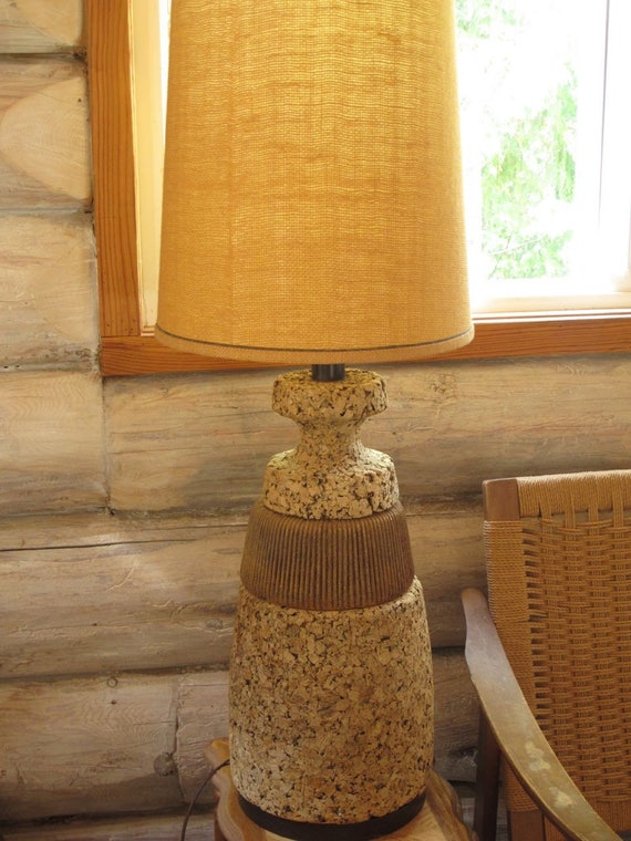 Mid Century Cork Lamp Large Retro Table Tall 50