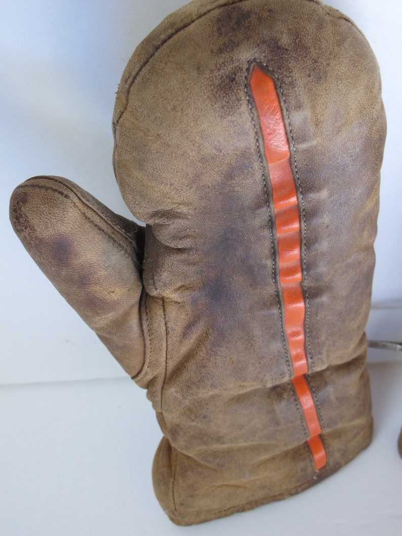 Vintage Leather Mittens Womens Leather Mittens Orange Winter Etsy