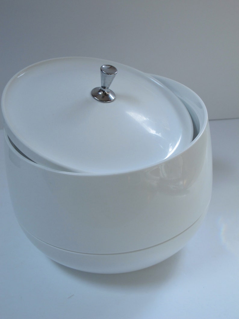 Vintage Ice Bucket Modern White Ice Chest Mid Century Compost Bin Retro Barware Mod Ice Bucket Double Wall image 3