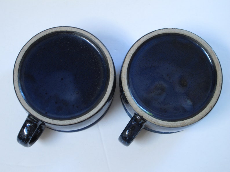 Deep Blue Speckled Pottery Mugs Large Ceramic Cups Extra Large set Mug French Onion Soup Bowl Noodle Broth Bowl Dark Indigo Blue Cobalt Blue image 6