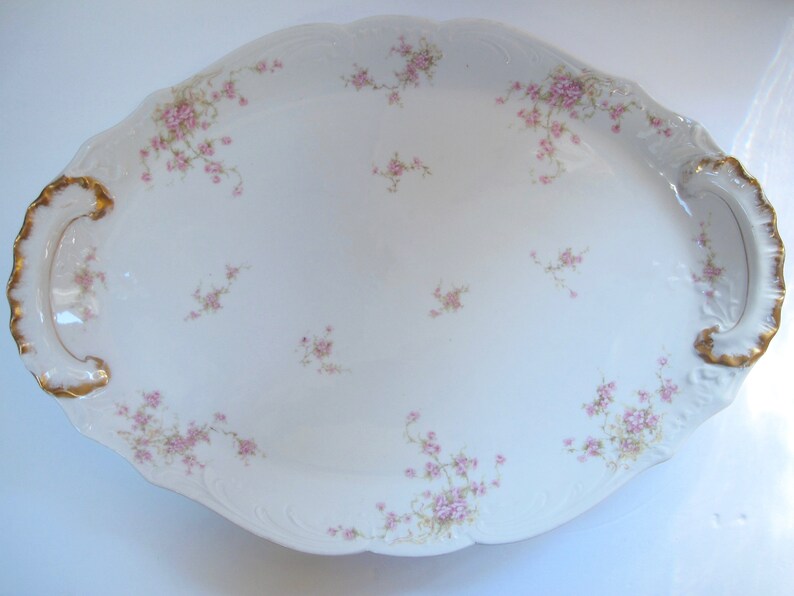 21 Antique French Limoges Platter Large Shabby Chic Platter Pink Floral Christmas Ironstone Platter Limoges France French Country Platter image 1