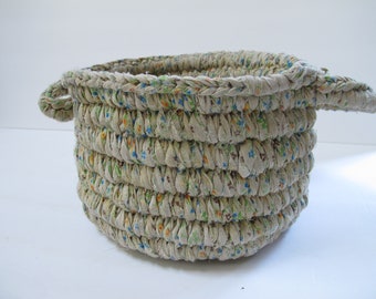 Vintage Woven Rag Basket Boho Planter Medium size Fabric Basket Coiled Storage Basket Hand Crochet Basket Rope Basket Eco friendly