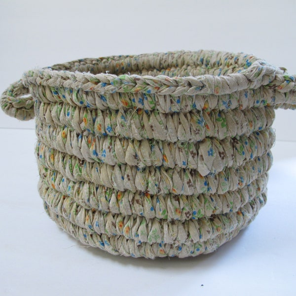 Vintage Woven Rag Basket Boho Planter Medium size Fabric Basket Coiled Storage Basket Hand Crochet Basket Rope Basket Eco friendly