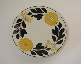 English Ironstone Plate Yellow Black Staffordshire England Decorative Plate Serving Plate Farmhouse Country Primitive Ceramic Stoneware