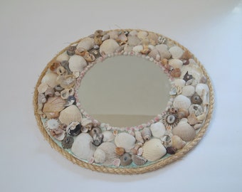 Vintage Seashell Mirror Seashell Wreath Small Round Seashell Mirror Vanity Tray Beach Decor Natural Decor Mirror Stand Beach Wedding Decor