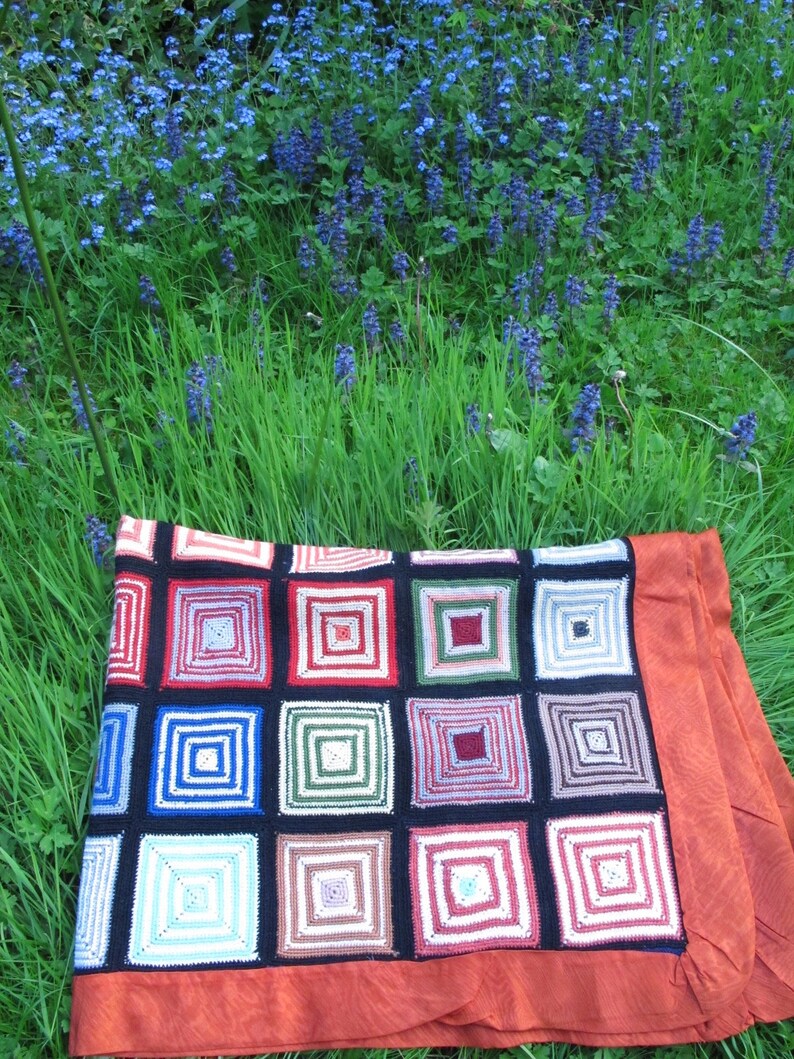 Modernist Crochet Coverlet Mid Century Bauhaus Bedspread Boho Crochet Colorful Blanket Geometric Multi Color 70's Throw Bohemian Decor image 4