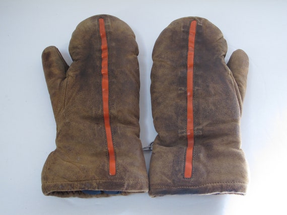 Vintage Leather Mittens Womens Leather Mittens Or… - image 1