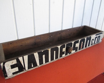 Primitive Wooden Box Antique Advertising Wooden Sign Art Wood Crate Wooden Storage Box Farmhouse Tool Box Garage Tool Caddy