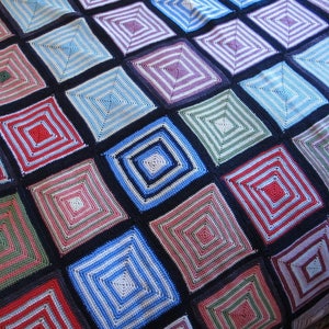 Modernist Crochet Coverlet Mid Century Bauhaus Bedspread Boho Crochet Colorful Blanket Geometric Multi Color 70's Throw Bohemian Decor image 1