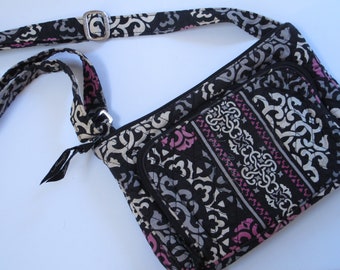 Vintage Vera Bradley Boho Batik Hand Bag Pink Black Quilted Cotton Purse Shoulder Bag Cross Body Casual Handbag Makeup Bag Camera Bag