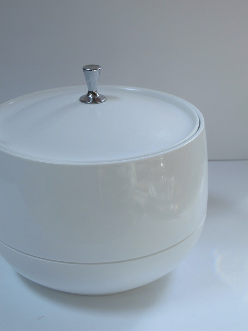 Vintage Ice Bucket Modern White Ice Chest Mid Century Compost Bin Retro Barware Mod Ice Bucket Double Wall image 6