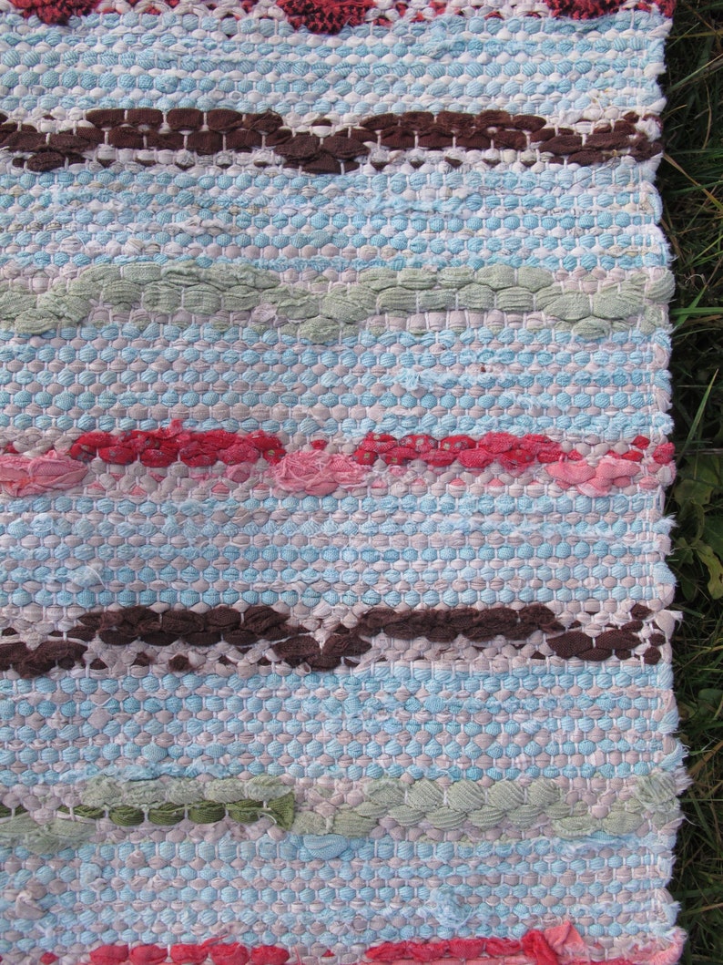 Finnish Rag Runner Rug Hand Woven Vintage Rag Rug Scandinavian Nordic Rug Hall Rug Finland Rug Pink Sage Green Striped Runner Swedish Rug image 5