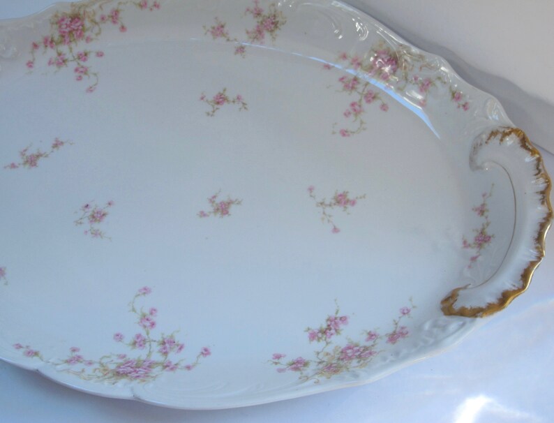 21 Antique French Limoges Platter Large Shabby Chic Platter Pink Floral Christmas Ironstone Platter Limoges France French Country Platter image 6