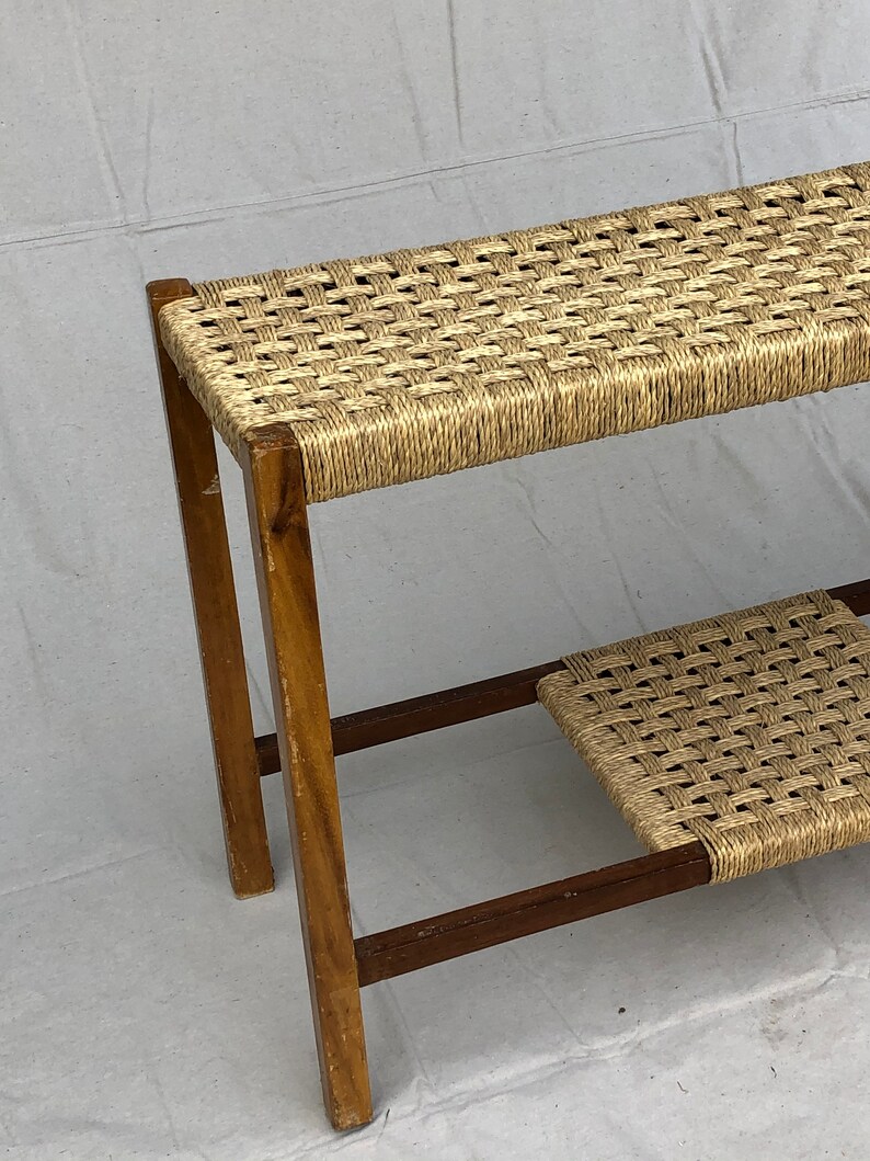 Rattan sofa back table woven narrow table Rattan Plant Stand Bamboo entryway console table boho rattan long rectangular table shelf shelving image 2