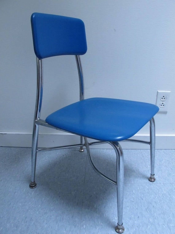 Vintage Kids School Chair Child Blue Chair Chrome Industrial Etsy
