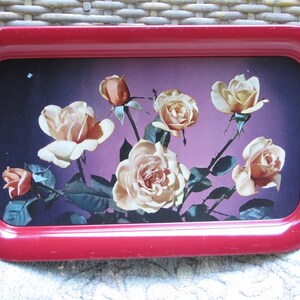 Set/2 Shabby Chic Metal Trays with Roses Country Cottage Decor Tin Metal Tray Roses Motif Wall Decor 1940s Serving Tray Display Tray image 7