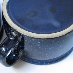Deep Blue Speckled Pottery Mugs Large Ceramic Cups Extra Large set Mug French Onion Soup Bowl Noodle Broth Bowl Dark Indigo Blue Cobalt Blue image 7
