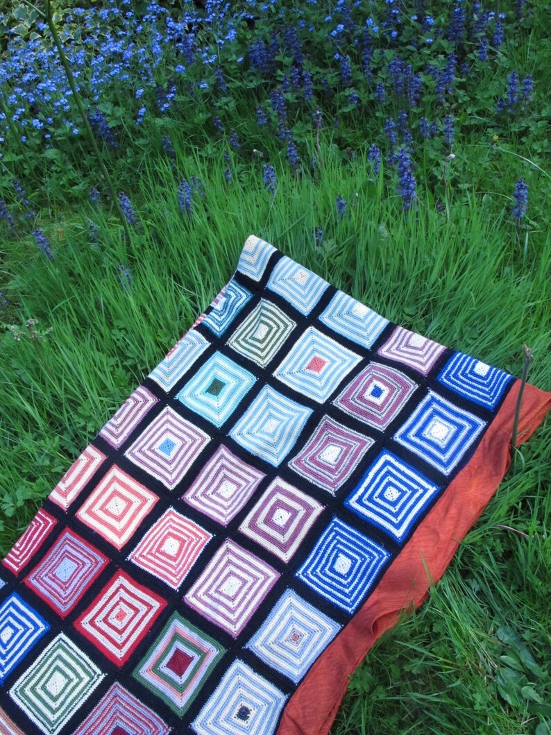 Modernist Crochet Coverlet Mid Century Bauhaus Bedspread Boho Crochet Colorful Blanket Geometric Multi Color 70's Throw Bohemian Decor image 3