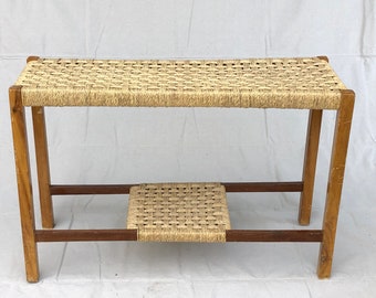 Rattan sofa back table woven narrow table Rattan Plant Stand Bamboo entryway console table boho rattan long rectangular table shelf shelving