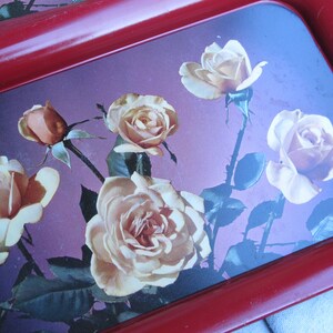 Set/2 Shabby Chic Metal Trays with Roses Country Cottage Decor Tin Metal Tray Roses Motif Wall Decor 1940s Serving Tray Display Tray image 8