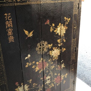 Chinoiserie Furniture Cabinet Hand Painted Asian lacquer cabinet Vintage Chinese ornate cupboard with gold red chrysanthemums media console image 4