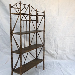 Antique Bamboo Etagere Victorian Tortoise bamboo Shelf Chinoiserie Furniture Scorched bamboo Bookshelf Victorian aesthetic rattan shelf image 4