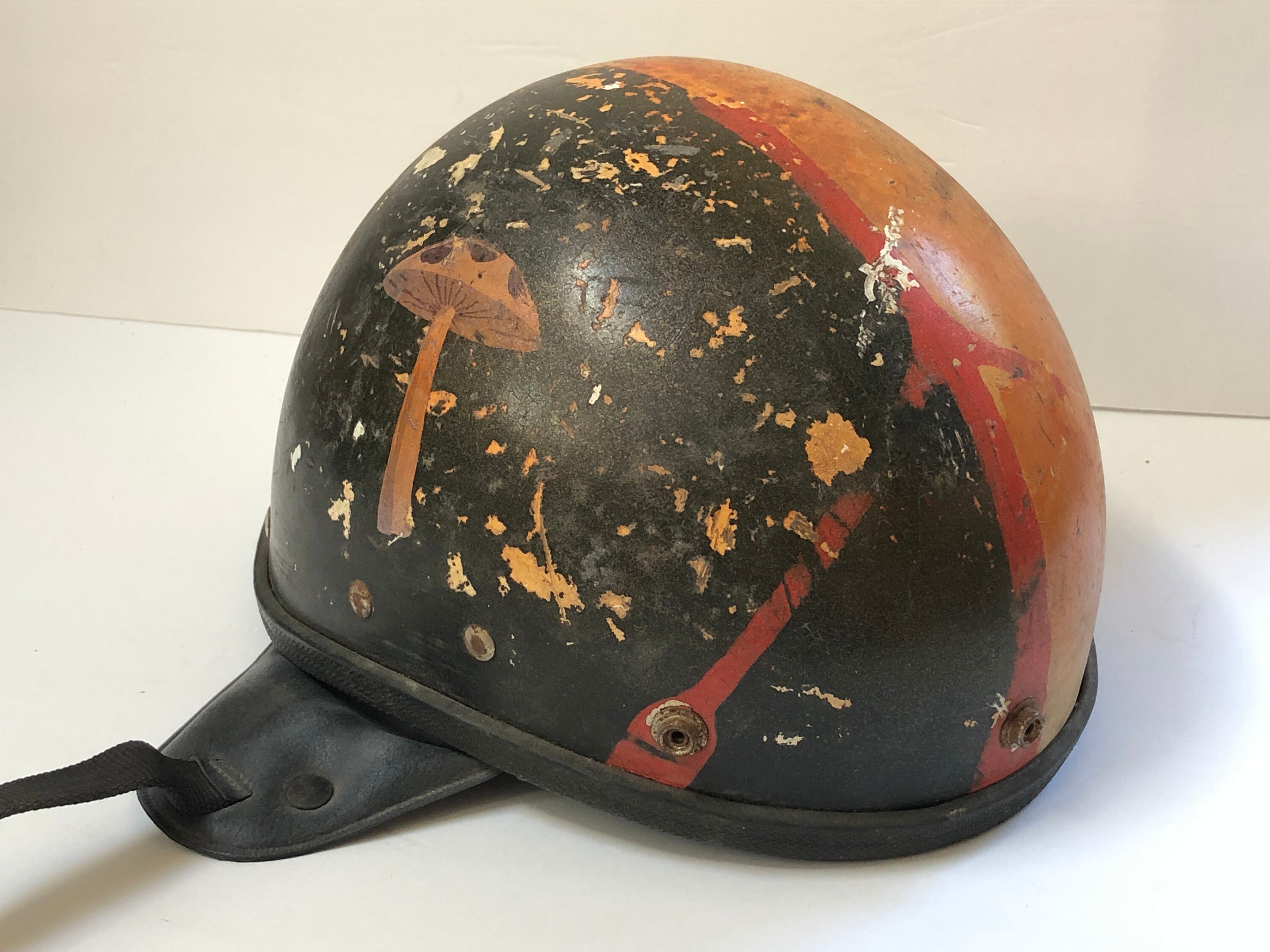 HOLD NOW Vintage Motorcycle Helmet Psychadelic Mushrooms Hand