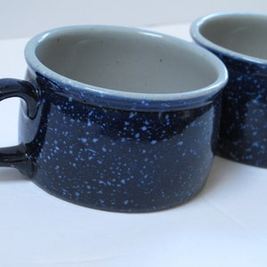 Deep Blue Speckled Pottery Mugs Large Ceramic Cups Extra Large set Mug French Onion Soup Bowl Noodle Broth Bowl Dark Indigo Blue Cobalt Blue image 3