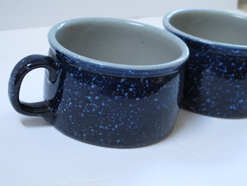 Deep Blue Speckled Pottery Mugs Large Ceramic Cups Extra Large set Mug French Onion Soup Bowl Noodle Broth Bowl Dark Indigo Blue Cobalt Blue image 3