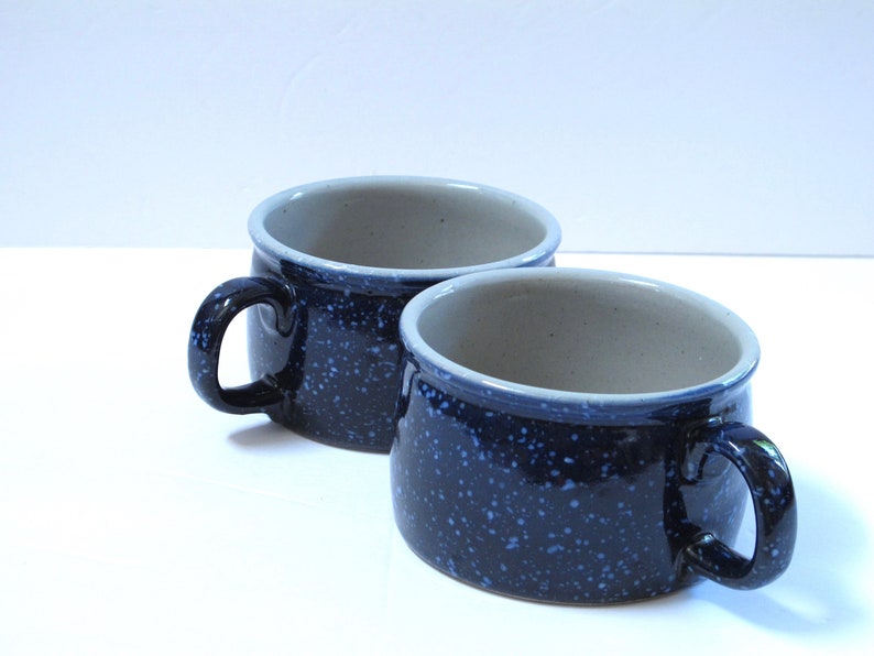 Deep Blue Speckled Pottery Mugs Large Ceramic Cups Extra Large set Mug French Onion Soup Bowl Noodle Broth Bowl Dark Indigo Blue Cobalt Blue image 9