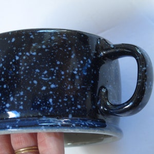 Deep Blue Speckled Pottery Mugs Large Ceramic Cups Extra Large set Mug French Onion Soup Bowl Noodle Broth Bowl Dark Indigo Blue Cobalt Blue image 5