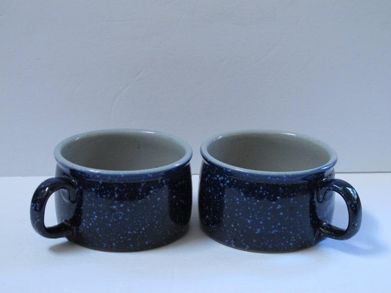 Deep Blue Speckled Pottery Mugs Large Ceramic Cups Extra Large set Mug French Onion Soup Bowl Noodle Broth Bowl Dark Indigo Blue Cobalt Blue image 8
