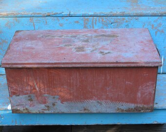 Vintage Metal Toolbox Painted Metal Storage Box Red Metal Case Industrial Metal Chest Craft Seed Storage Organization