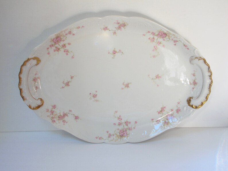 21 Antique French Limoges Platter Large Shabby Chic Platter Pink Floral Christmas Ironstone Platter Limoges France French Country Platter image 7