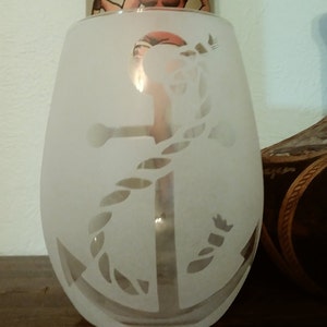 stemless wine glass with Anchor,custom Wine Glass for Sailor,nautical glass,Anchor decor,personalized engagement gift