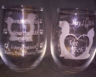 Vet tech glasses for vet tech week Vet Tech Gift or Good day Bad day etched glasses stemless wine glasses