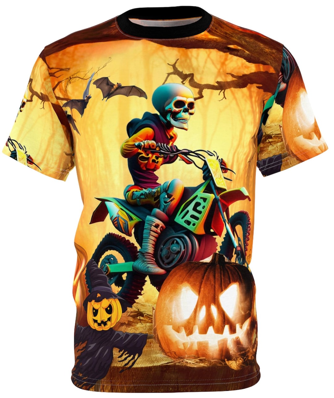 Halloween Motocross Skeleton Shirt, All Over Print Dirt Biking Shirt ...
