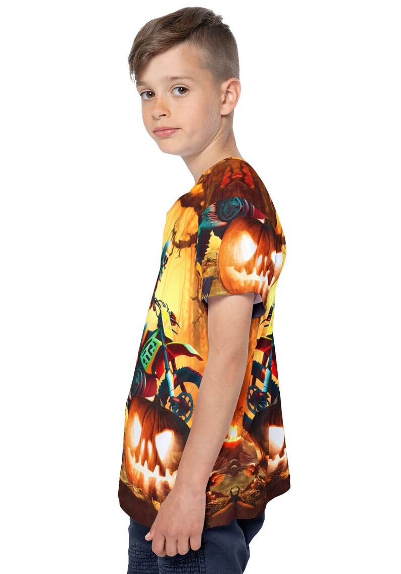 Halloween Kids Shirt, Skeleton shirt, all over print dirt biking shirt, motocross skeleton, spooky shirt fall season, custom racing jersey image 5