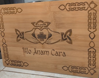 soul mate mo anam cara cutting board and personalized coaster set, engraved cutting board Claddagh gift for Valentines Day gift for couple