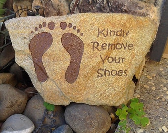 Personalized Engraved Stones - Kindly Remove Your Shoes sign - custom garden stone for garden or Christmas gift