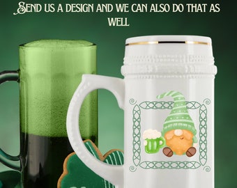 Custom Beer Steins Mug Personalized, Groomsmen Beer Stein, ceramic beer mug, Gold Trim Glass Ceramic D-Handle stein