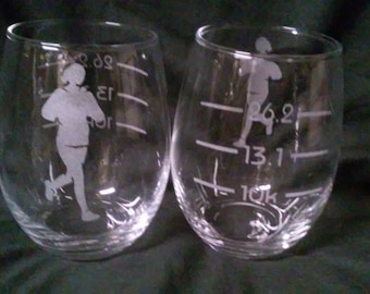 Etched Runner Glass 10k 13.1 26.2,sole sisters,runner gifts,marathon gifts,Beer Mug,Wine Glass,Stemless Wine Glass,Pub,Rocks