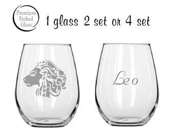 zodiac sign gifts,Leo sign,Etched wine glasses,etched wine glasses,birthday gifts,stemless wine glass,personalized gift