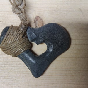 Heart stone carved necklace, adjustable waxed hemp rope, Valentine&#39;s Day gift