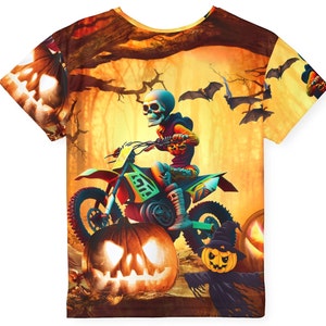 Halloween Kids Shirt, Skeleton shirt, all over print dirt biking shirt, motocross skeleton, spooky shirt fall season, custom racing jersey image 3