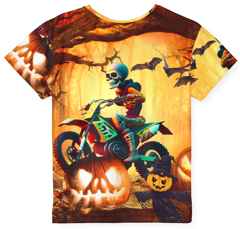 Halloween Kids Shirt, Skeleton shirt, all over print dirt biking shirt, motocross skeleton, spooky shirt fall season, custom racing jersey image 3