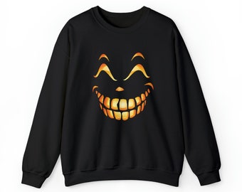Pumpkin Face Black Sweatshirt, Unisex Crewneck, Halloween gifts